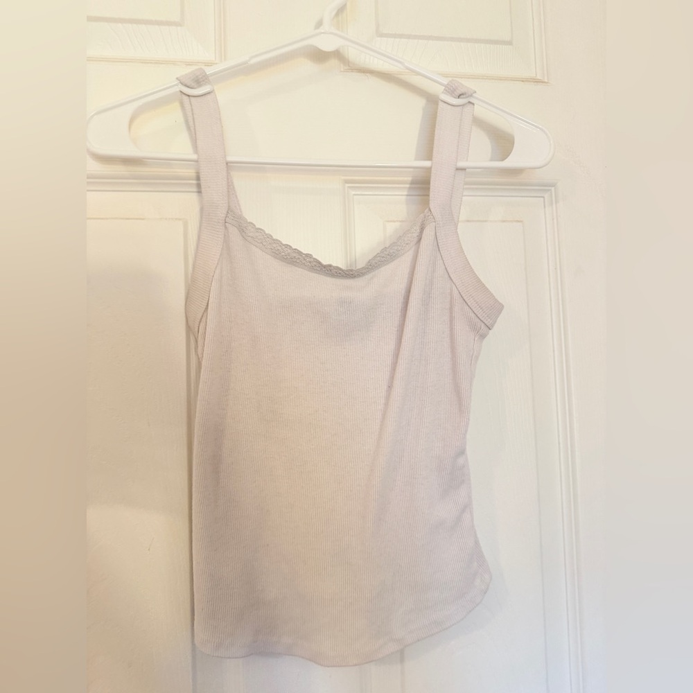 White tank top with lace on neck